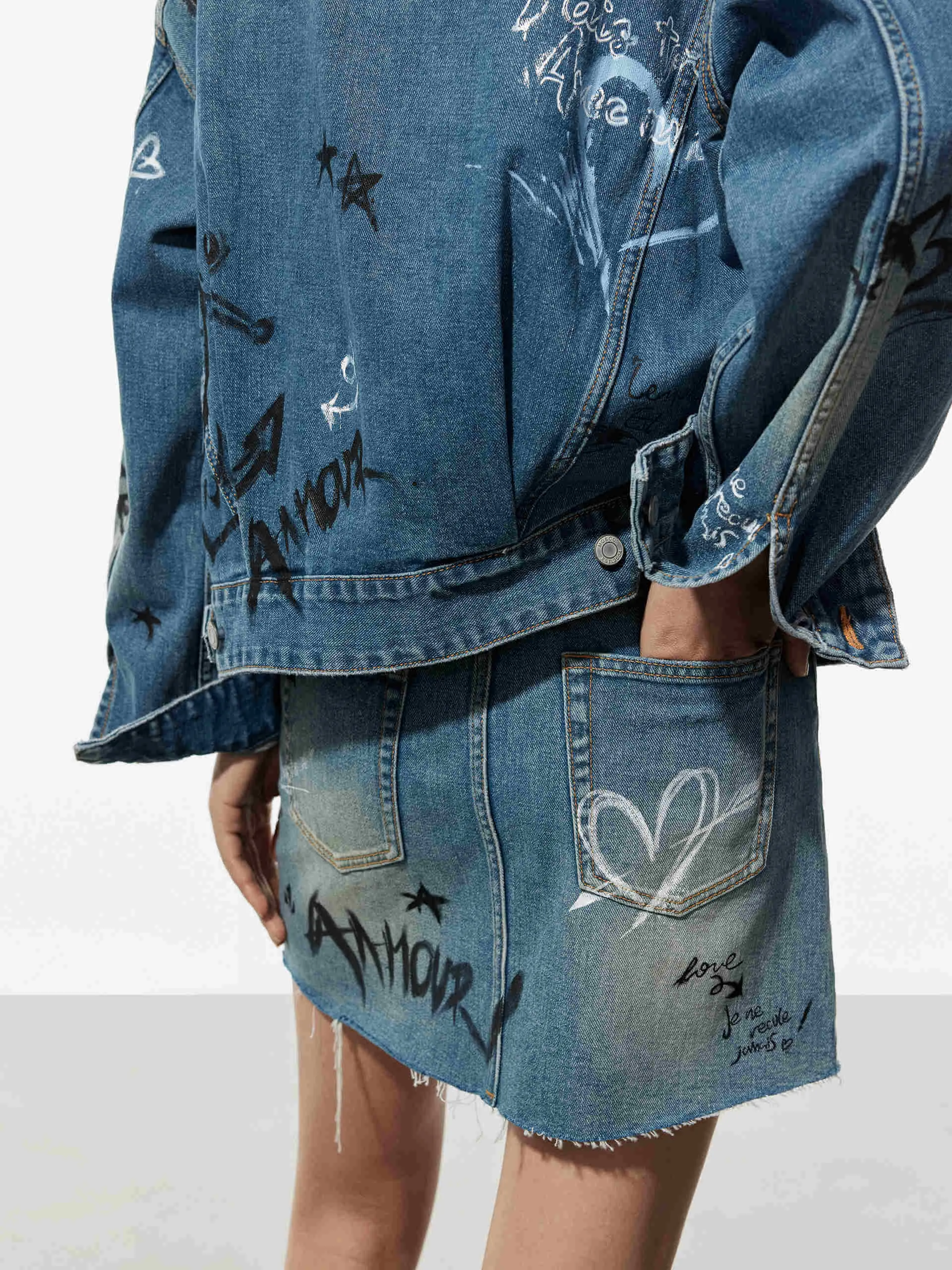 Graffiti Pattern Denim Jacket