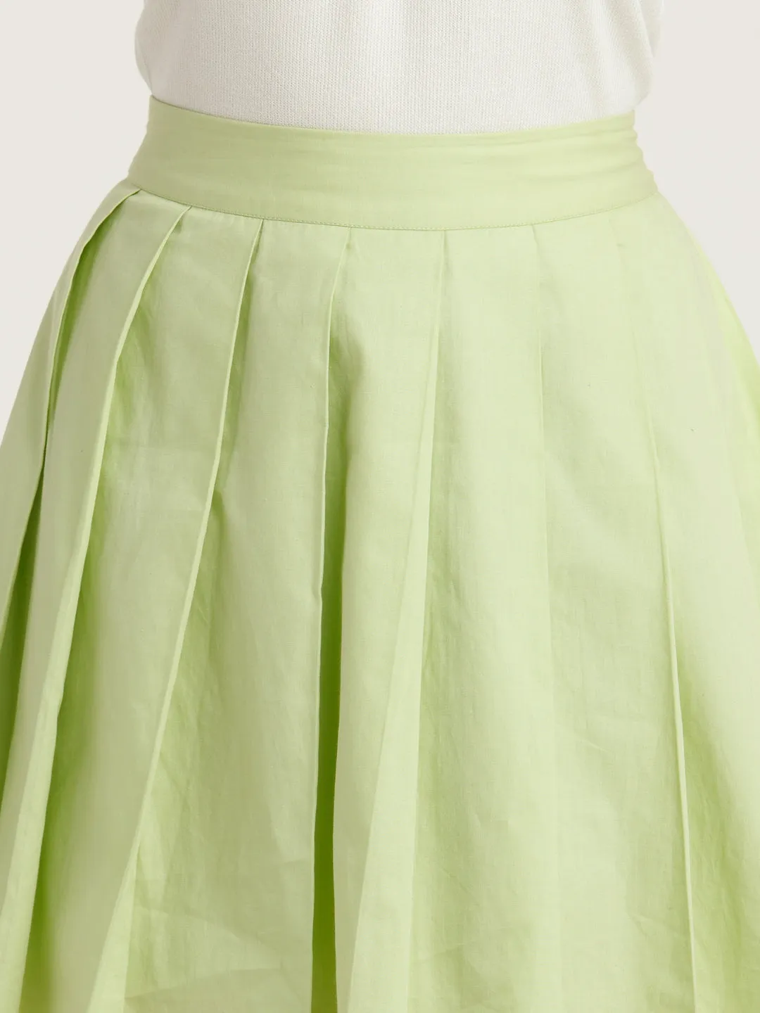 Green Solid Pleated Skirt