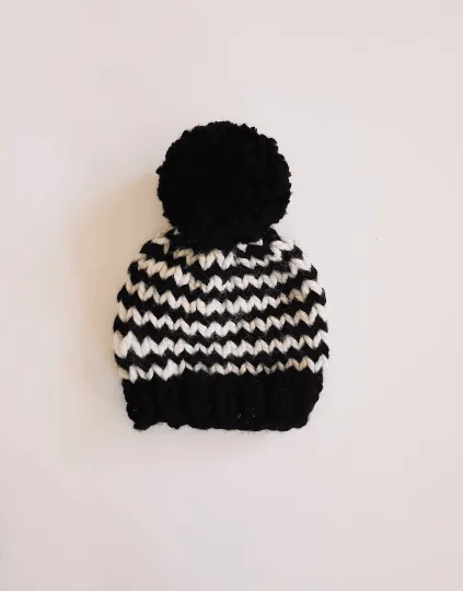 Hand knit baby beanie | Baby Chunky Pom Pom Beanie | Newborn hat | Chunky Pom Pom Hat | Knit winter stripes hat | baby shower gift