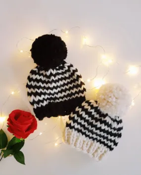 Hand knit baby beanie | Baby Chunky Pom Pom Beanie | Newborn hat | Chunky Pom Pom Hat | Knit winter stripes hat | baby shower gift