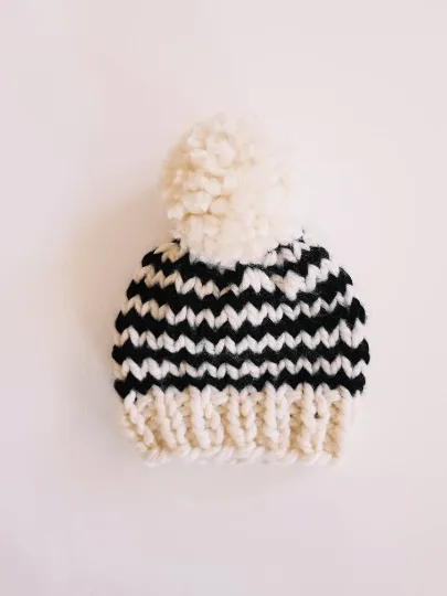 Hand knit baby beanie | Baby Chunky Pom Pom Beanie | Newborn hat | Chunky Pom Pom Hat | Knit winter stripes hat | baby shower gift