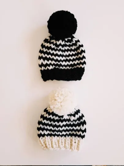 Hand knit baby beanie | Baby Chunky Pom Pom Beanie | Newborn hat | Chunky Pom Pom Hat | Knit winter stripes hat | baby shower gift