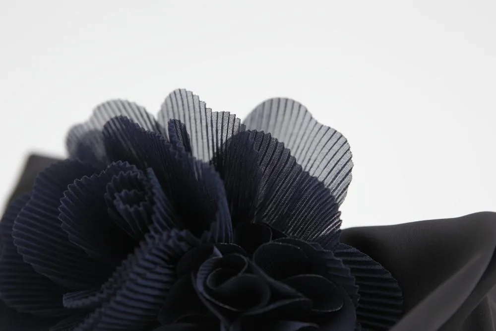 Handmade Chiffon Pleated Flower Black Bow French Hair Barrettes