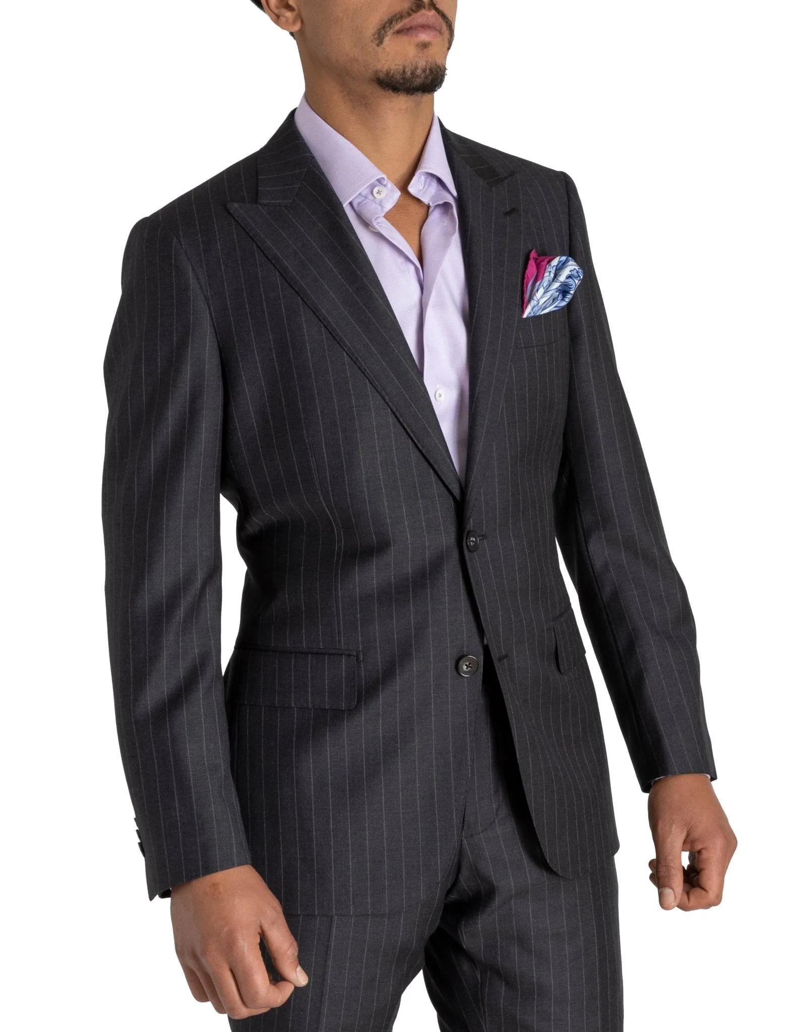 HENRY SARTORIAL Westminster Peak Lapel Suit CHARCOAL STRIPE (Two Trousers)