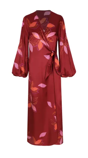 Hojarasca Silk Maxi Dress / Wine Fuchsia Flowers