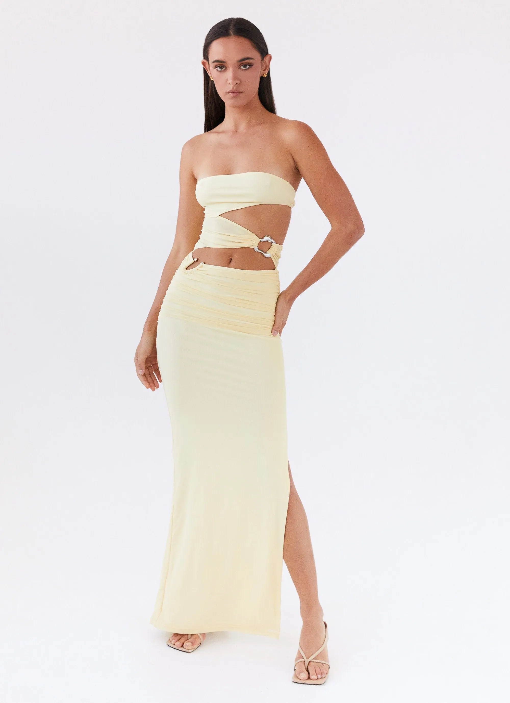 Into Pieces Mesh Maxi Dress - Lemon