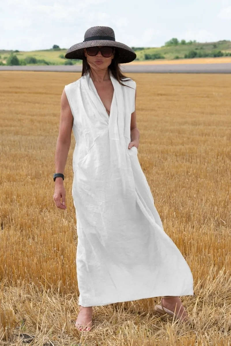 IVETA Linen V Neck Dress