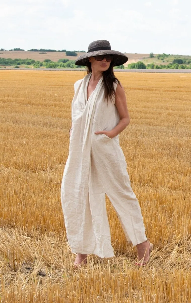 IVETA Linen V Neck Dress