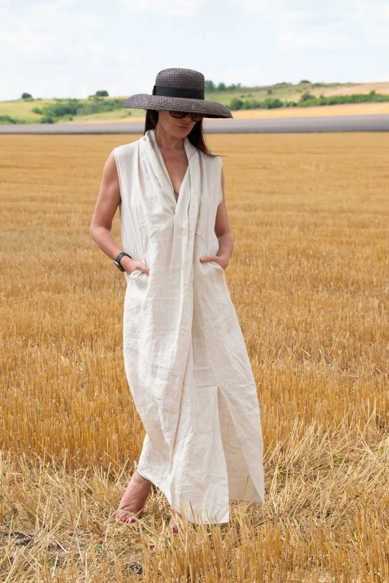 IVETA Linen V Neck Dress