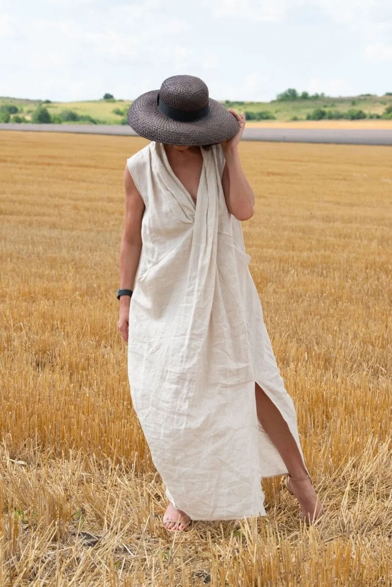 IVETA Linen V Neck Dress