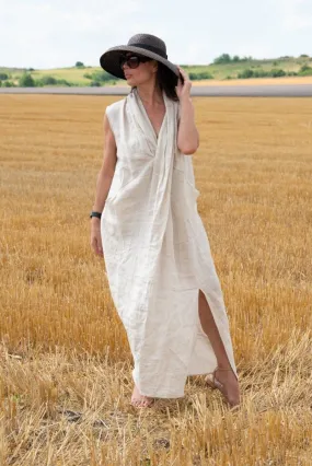 IVETA Linen V Neck Dress