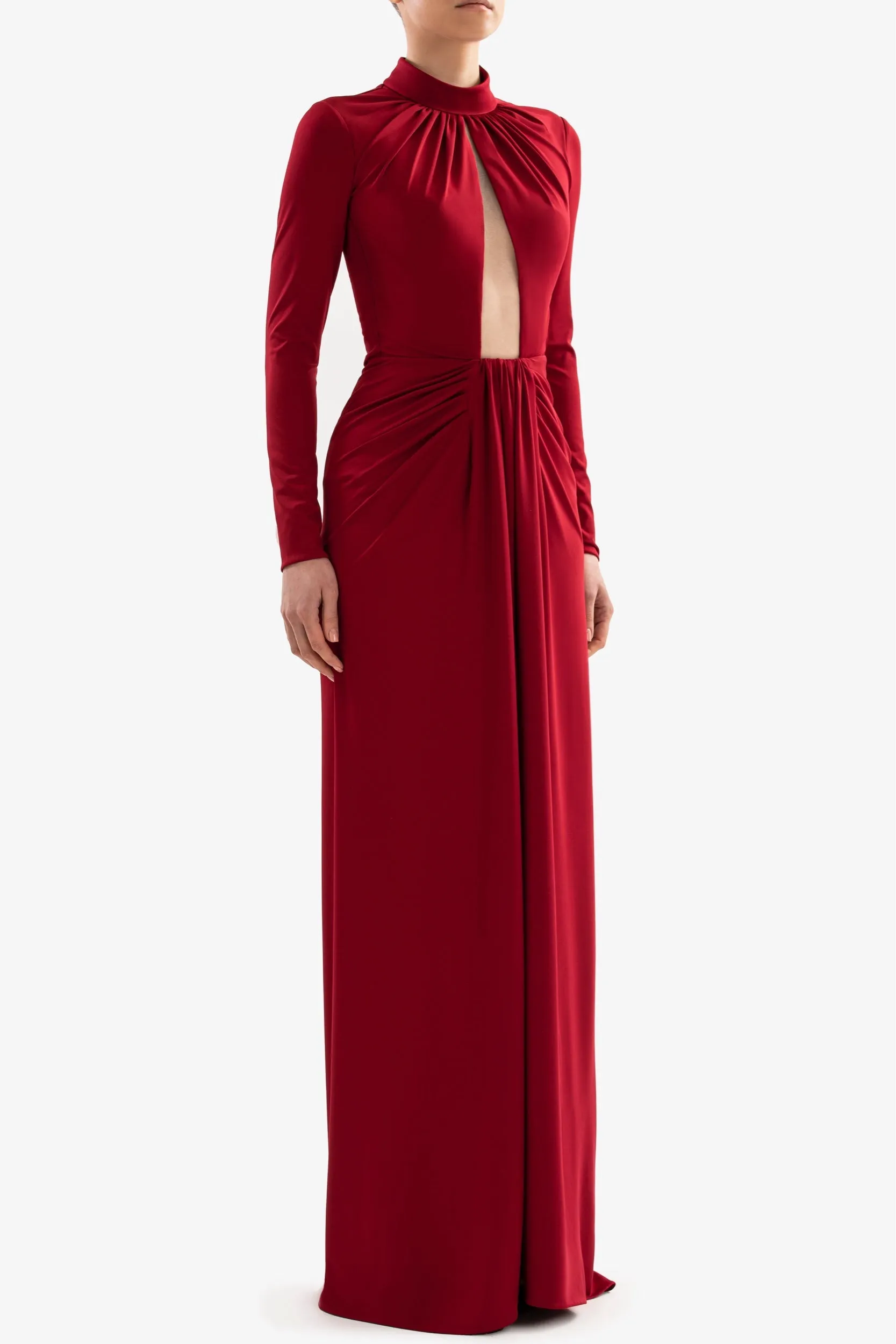 Jersey pleated long dress