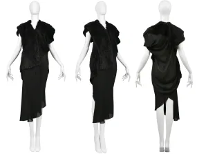 JUNYA WATANABE BLACK DRAPE DRESS WITH FAUX FUR