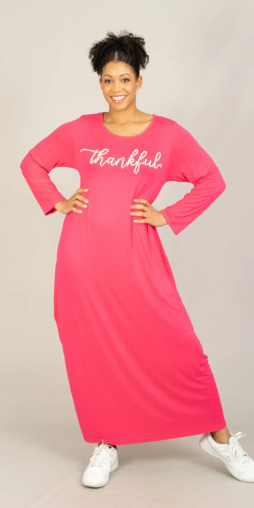 KaraChic CHH23054LS - Fuchsia - Thankful Pearl Embellished Knit Maxi Dress