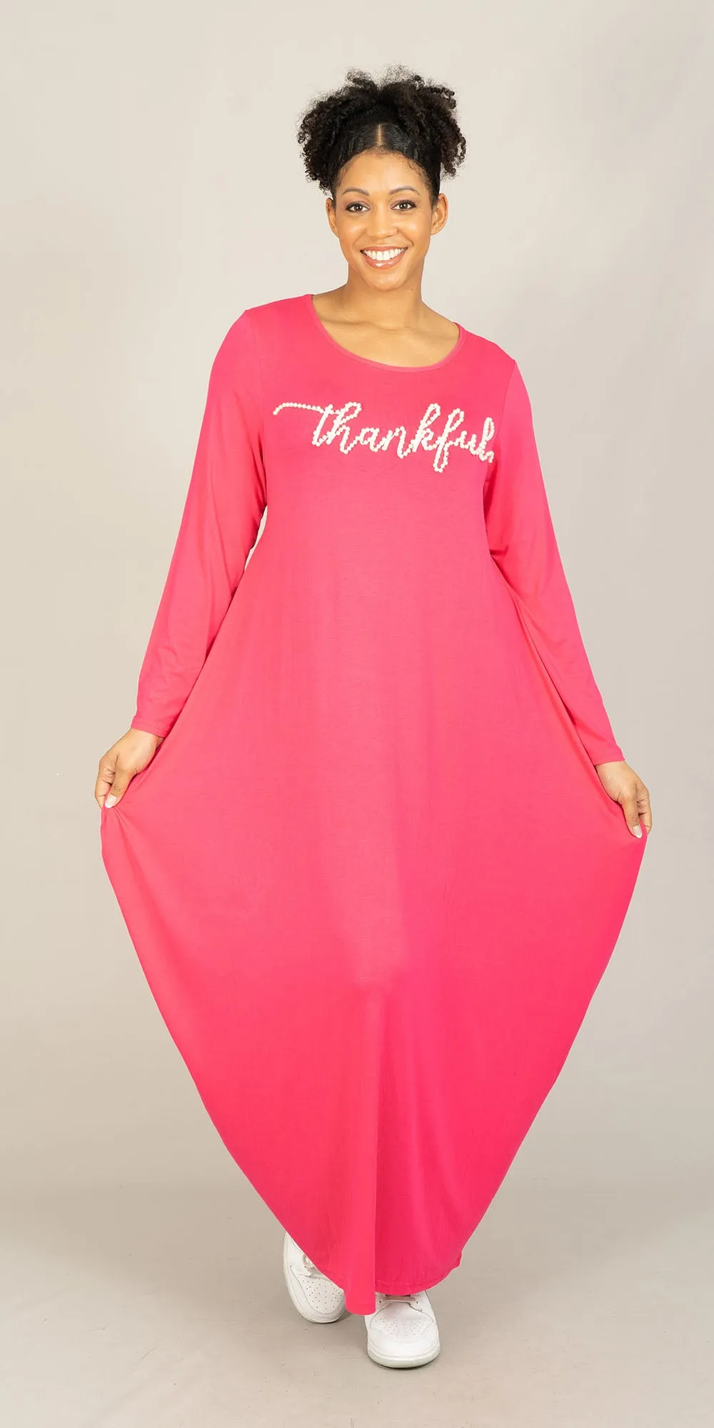 KaraChic CHH23054LS - Fuchsia - Thankful Pearl Embellished Knit Maxi Dress