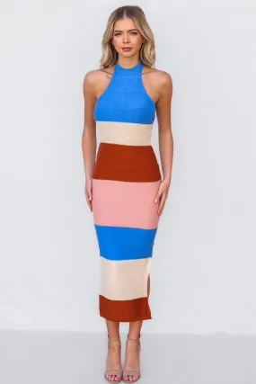 Kelly Midi Dress - Blue/Tan