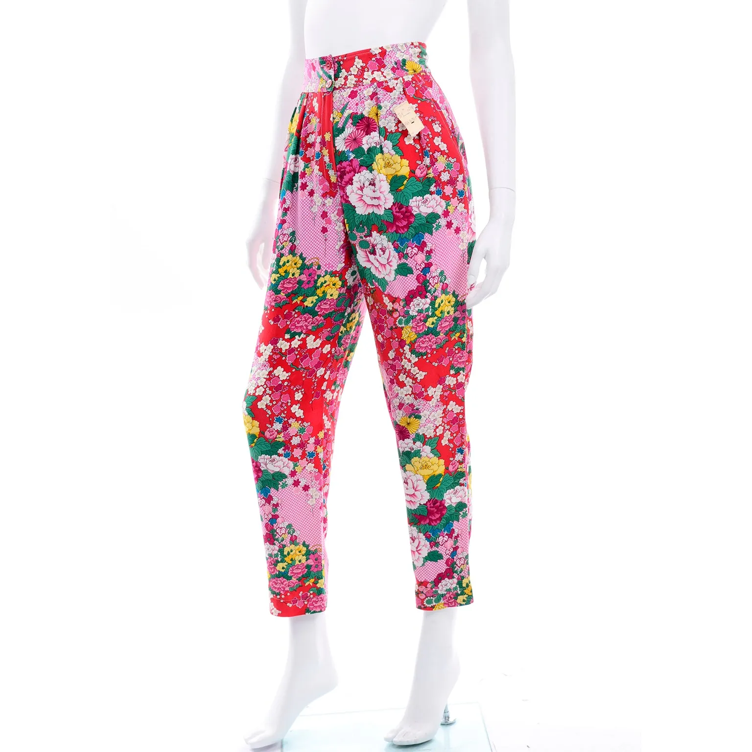 Kenzo 1980s Deadstock High Waisted Floral Pants W Original Tag