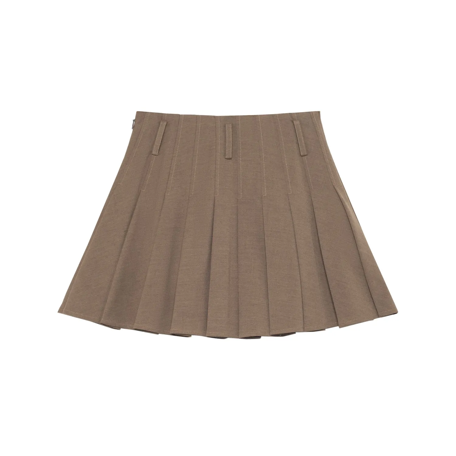 Khaki Button Pleated Short Skirt