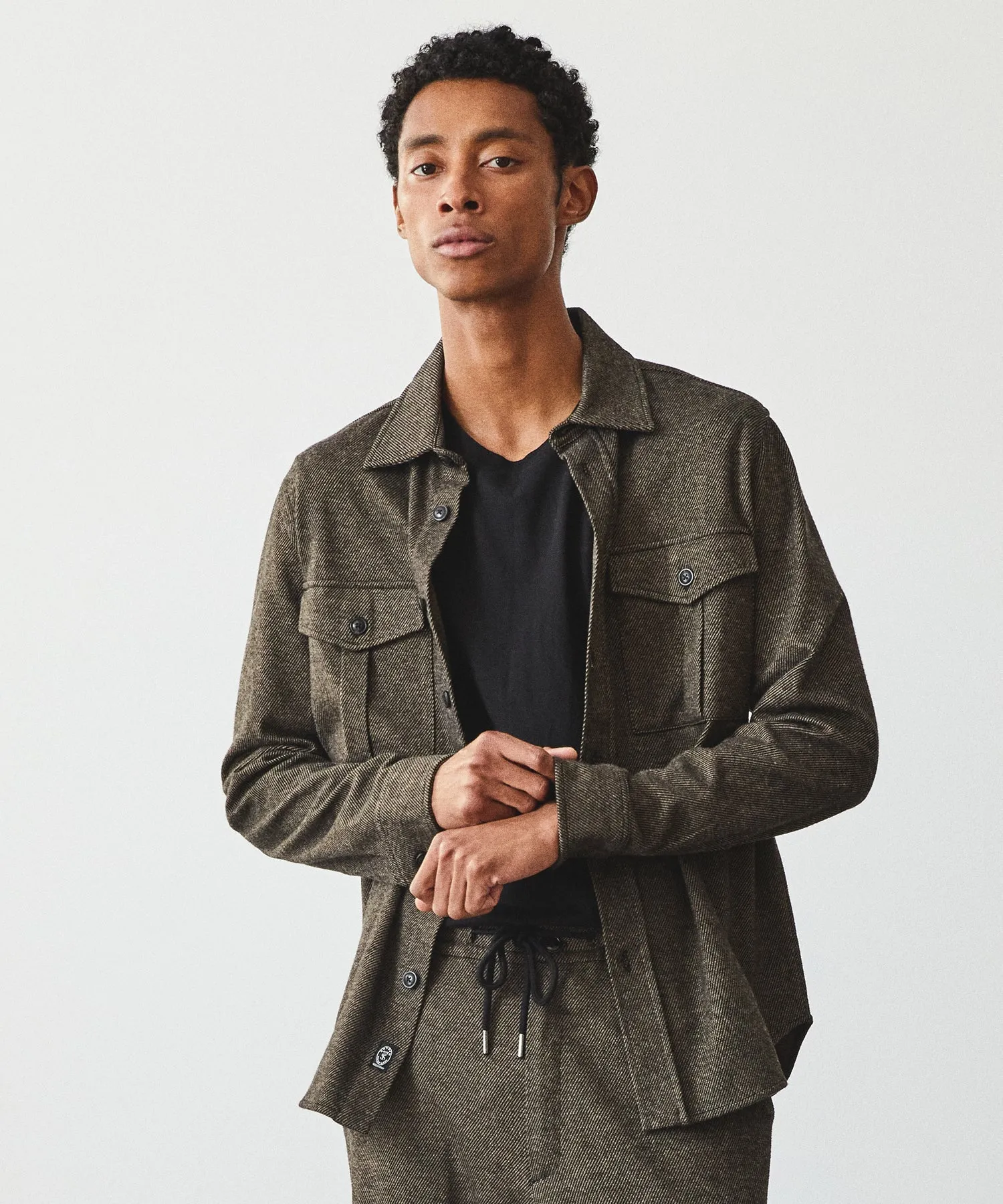 Knit Twill Utility Shirt in Black