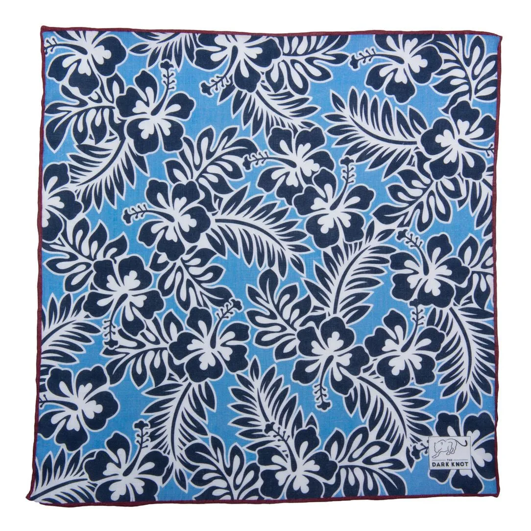 Lake George Linen Pocket Square, Blue / White / Navy