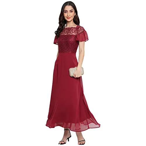 Latin Quarters Women's Maxi A-Line Dress (LQD9419_MAROON_Maroon 4_S)