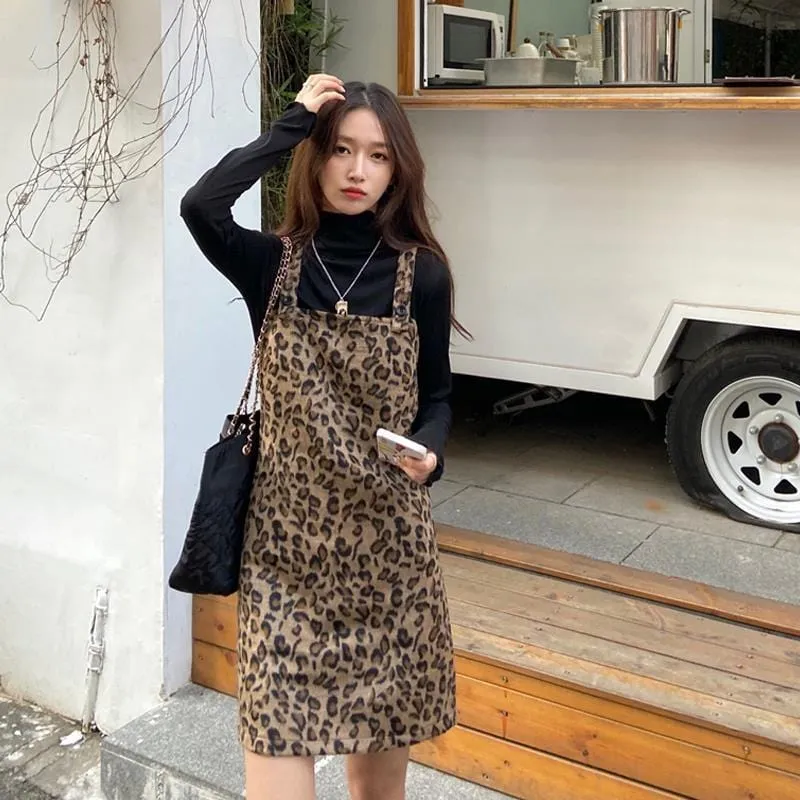 Leopard Prints Overall Dress Mini