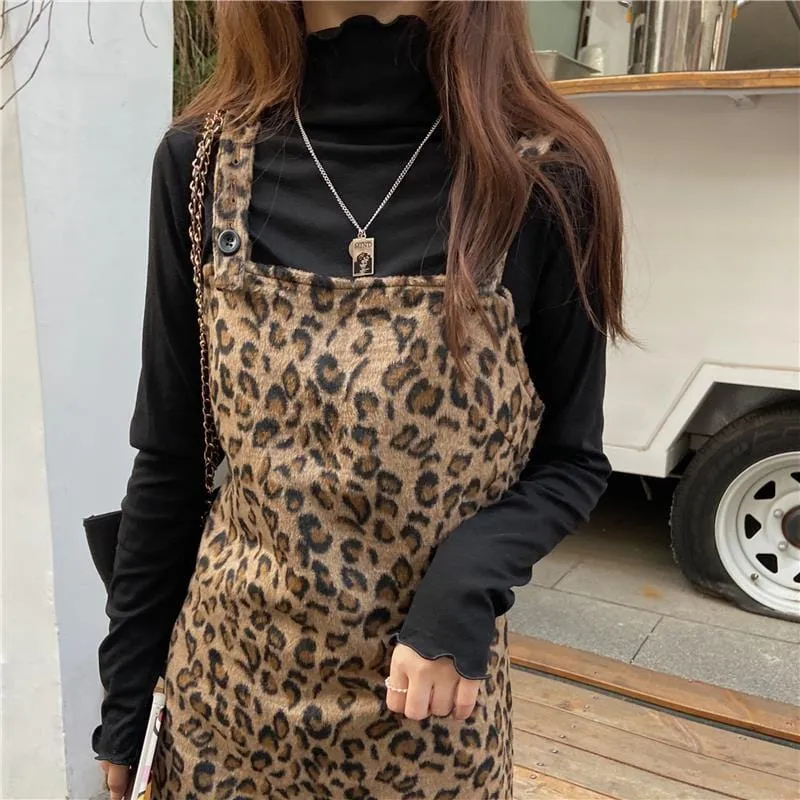 Leopard Prints Overall Dress Mini