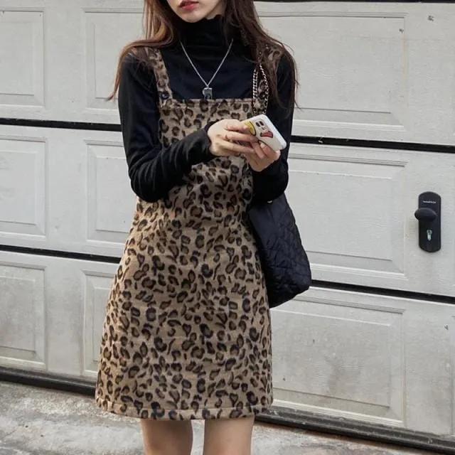 Leopard Prints Overall Dress Mini