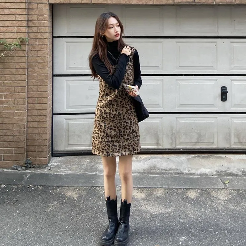 Leopard Prints Overall Dress Mini