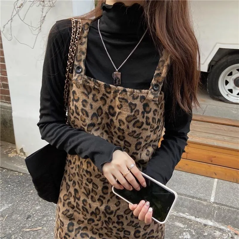 Leopard Prints Overall Dress Mini