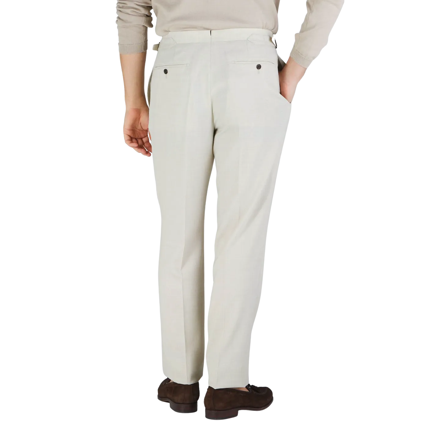 Light Beige Wool Linen Pleated Trousers