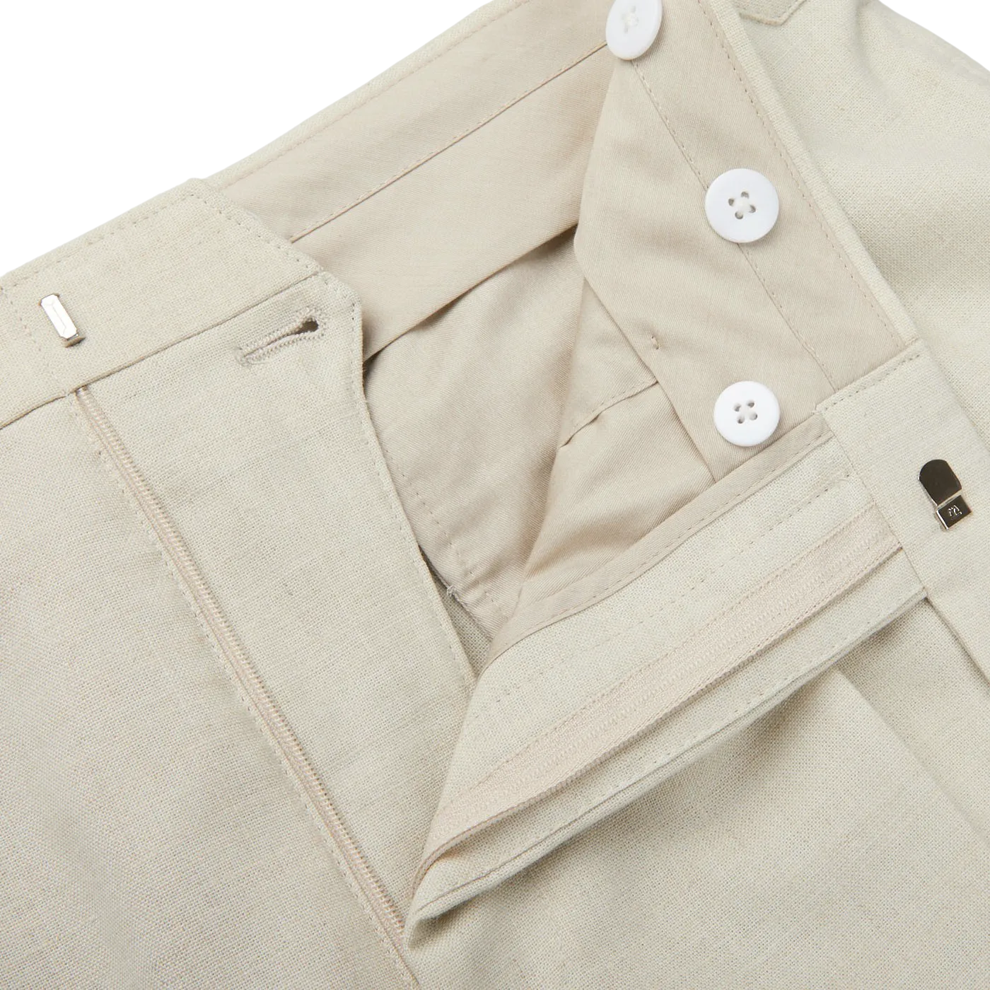 Light Beige Wool Linen Pleated Trousers