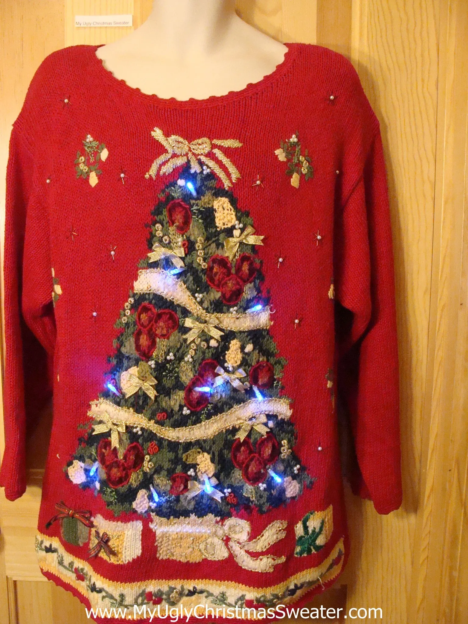 Light Up Ugly Christmas Sweater 80s with Tree Bling