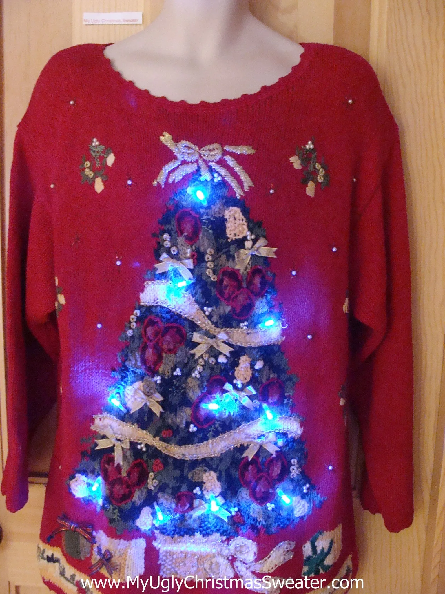 Light Up Ugly Christmas Sweater 80s with Tree Bling