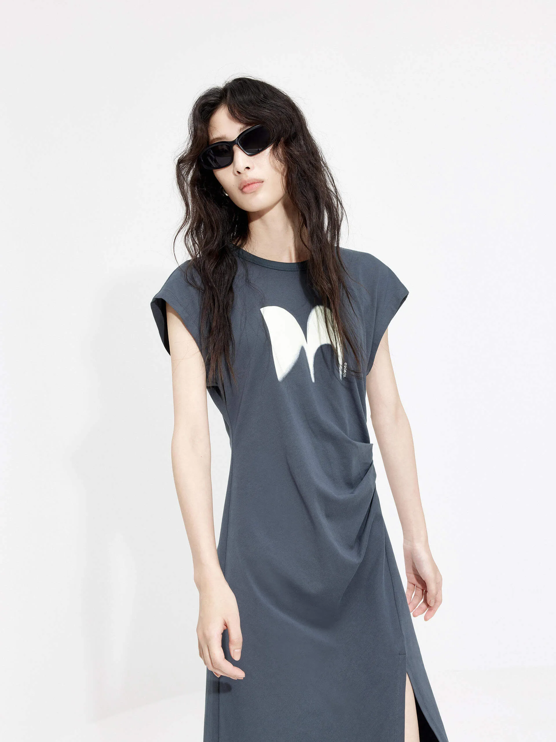 Logo Printed Pleated Dress