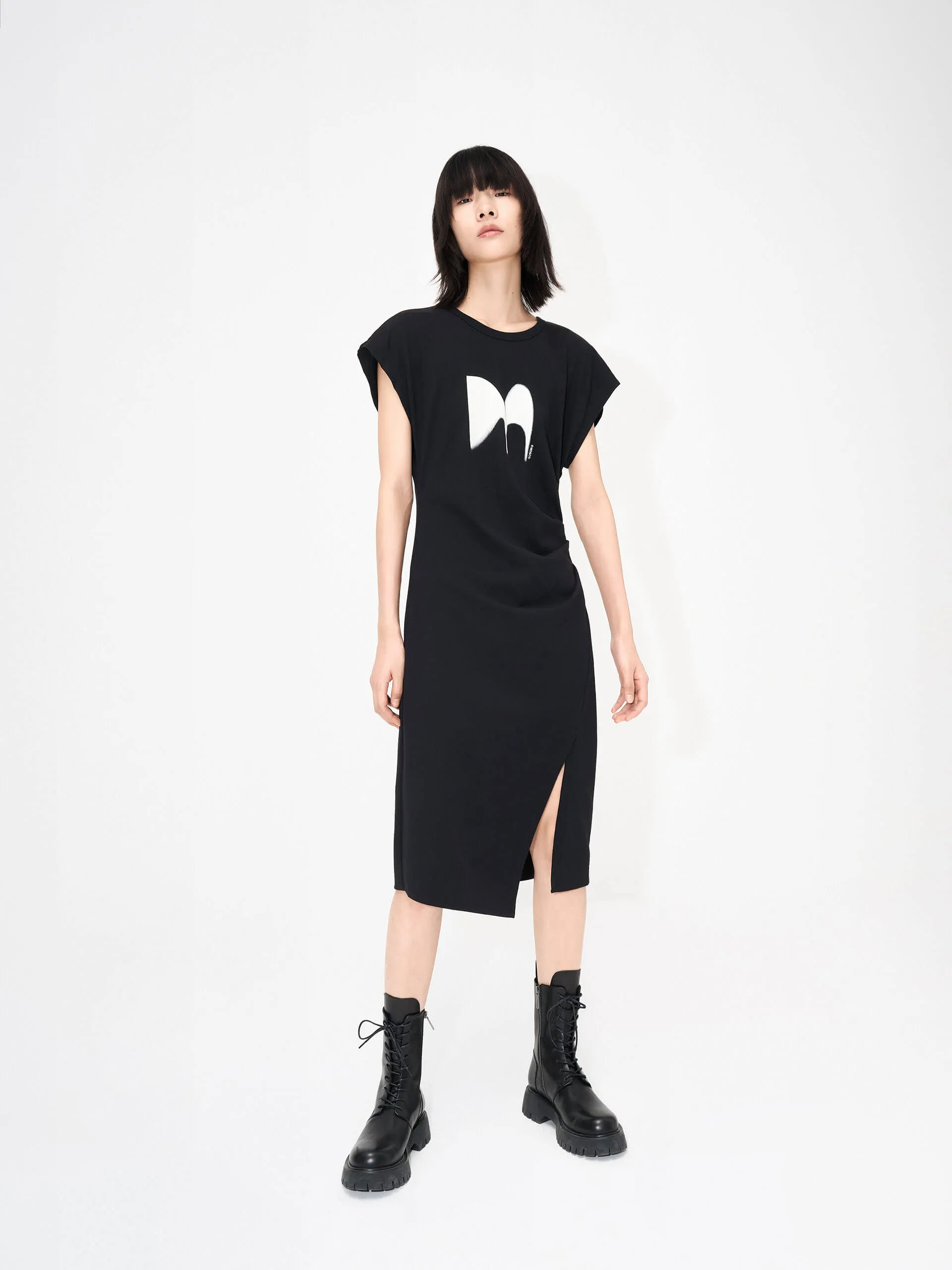 Logo Printed Pleated Dress