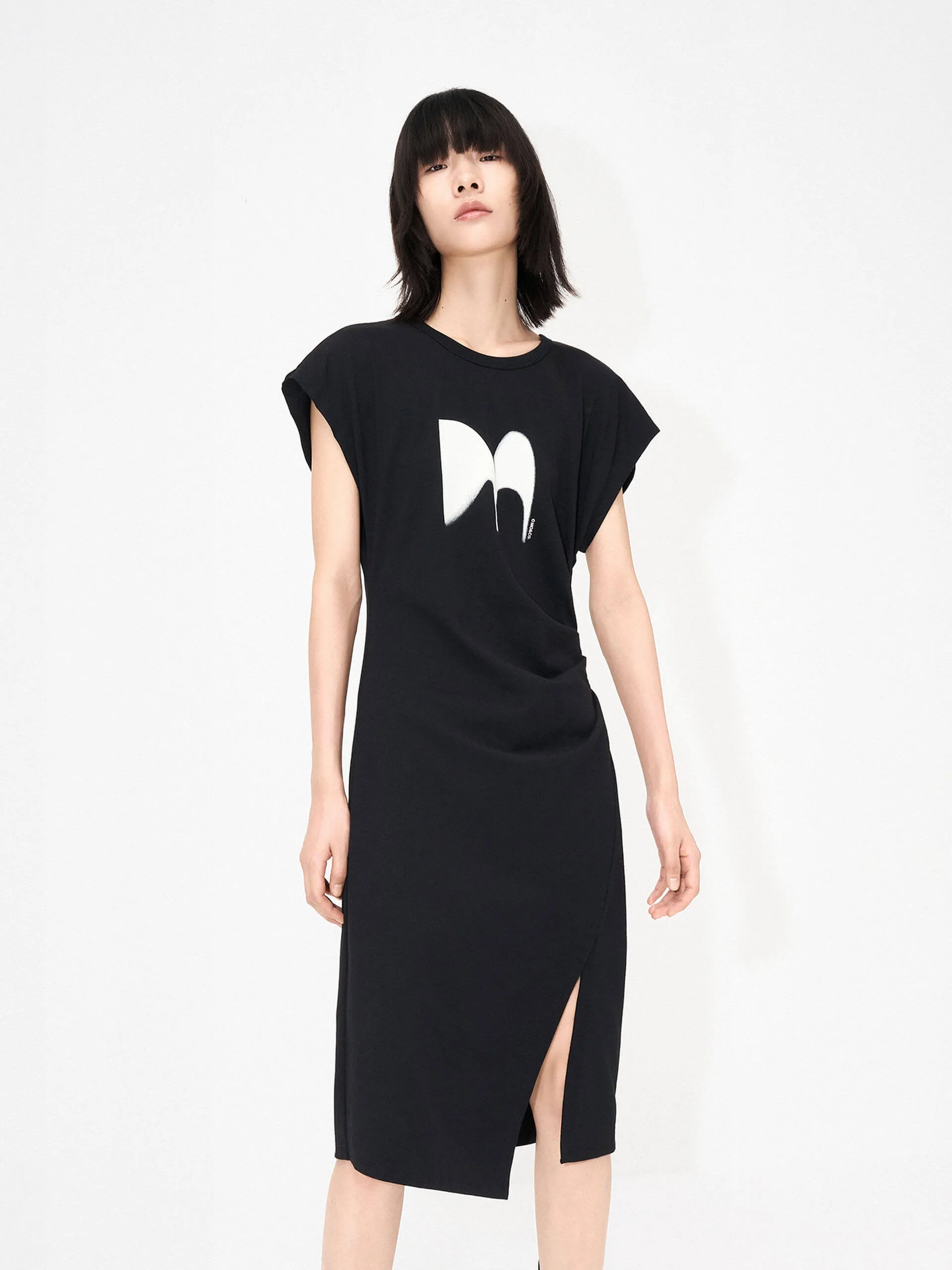 Logo Printed Pleated Dress