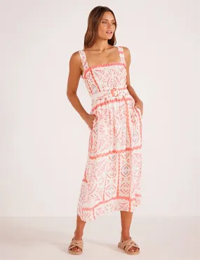 Lolani  Shirred Midi Dress-Tile print