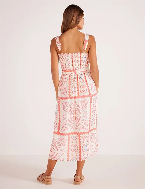 Lolani  Shirred Midi Dress-Tile print