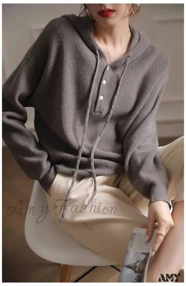 Long Sleeve Cashmere Hoodie Autumn Winter Hooded Cashmere Sweater