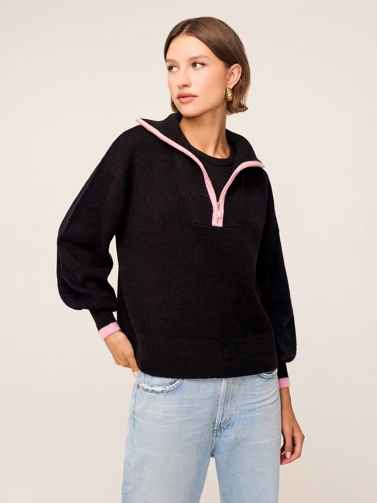 Lorna Black Alpaca Blend Zip Collar Sweater