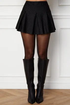 Luisa Black Pleated Stripe Skort