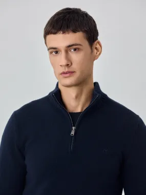 Machine Washable Half-Zip Sweater With Long Sleeves In Lambswool