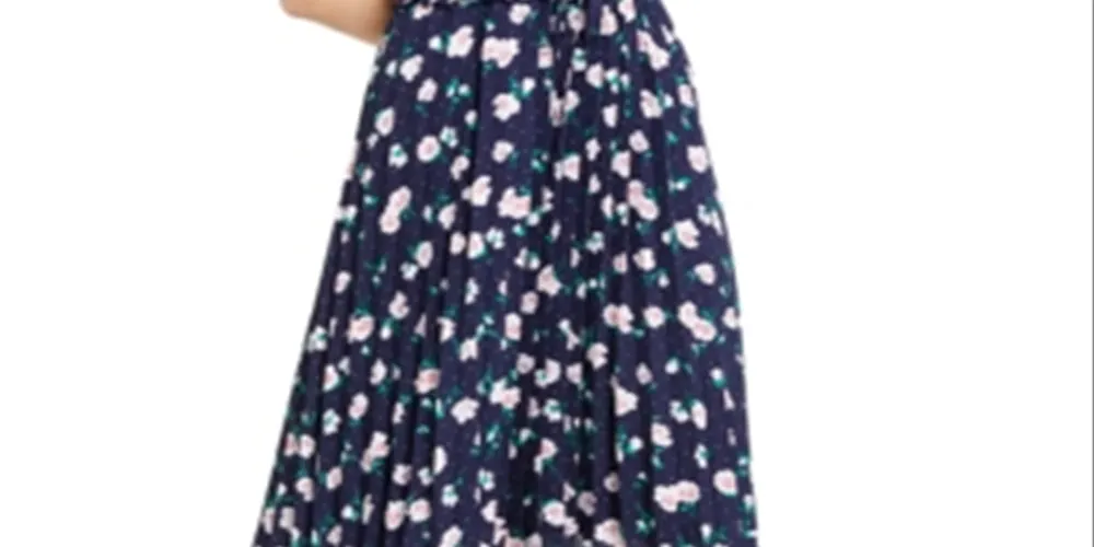 Maison Jules Women's Floral MIDI Pleated Skirt Blue Size Large