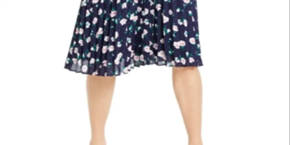 Maison Jules Women's Floral MIDI Pleated Skirt Blue Size Large