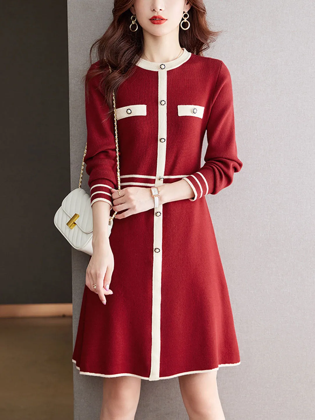 Maria Classic Crew Neck Solid Color Knitted Dress