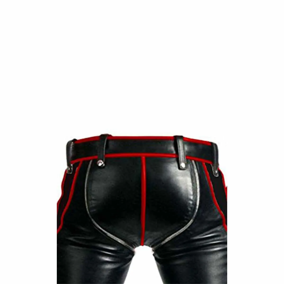 Men Black Leather with Red Piping Pants Heavy Duty Bondage Jeans - R2-RP