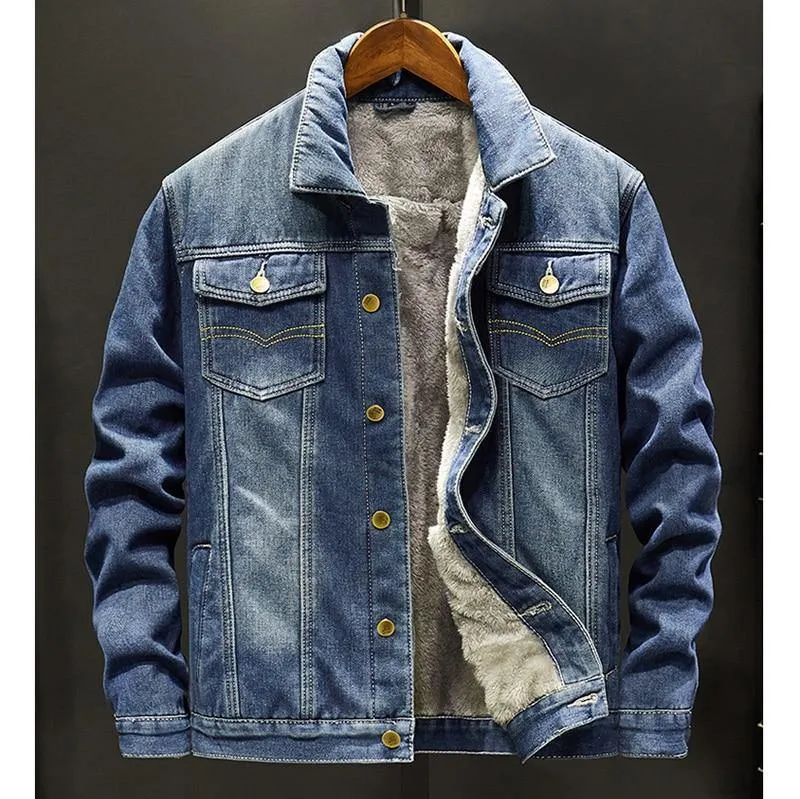 Men Light Blue Winter Jean Jackets