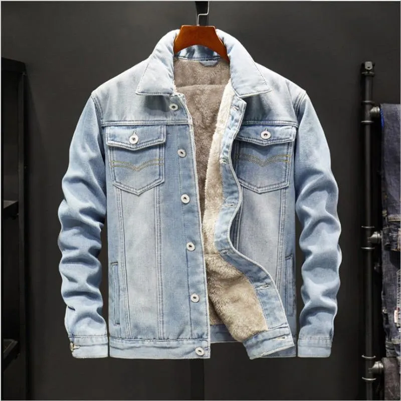 Men Light Blue Winter Jean Jackets