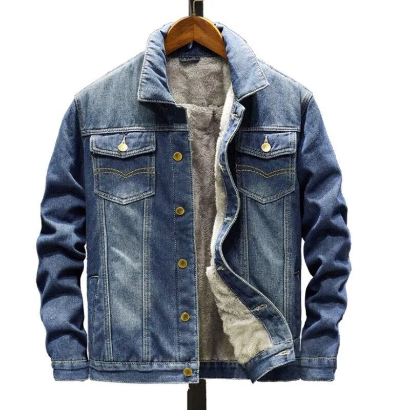 Men Light Blue Winter Jean Jackets